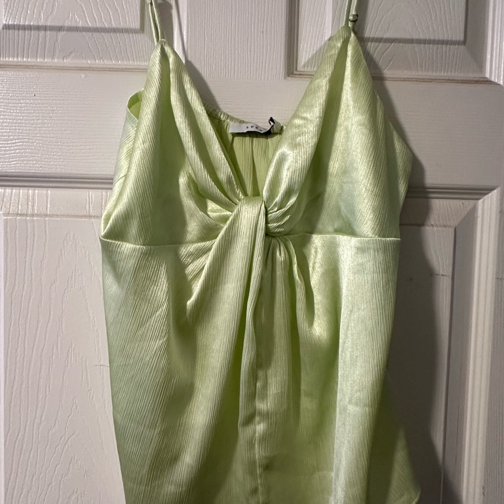 Lush Lime Green Satin Knot-Front Cami